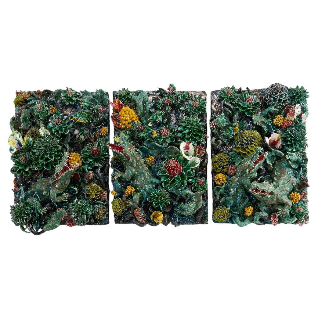 Etienne Pottier, Wall-mounted Glazed Ceramic Triptych, France, 2024