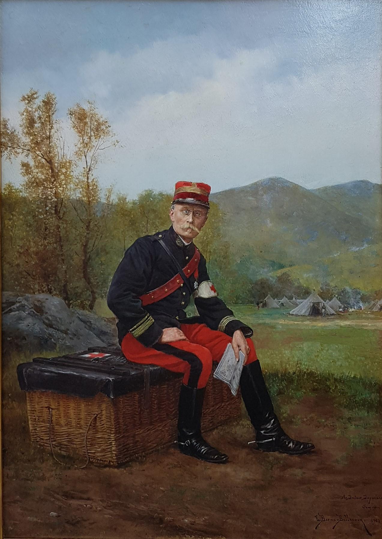 Gemälde Salon BERNE-BELLECOUR Porträt Militärisches Ölholz des 20. medizinischen Offiziers – Painting von Étienne-Prosper Berne-Bellecour.