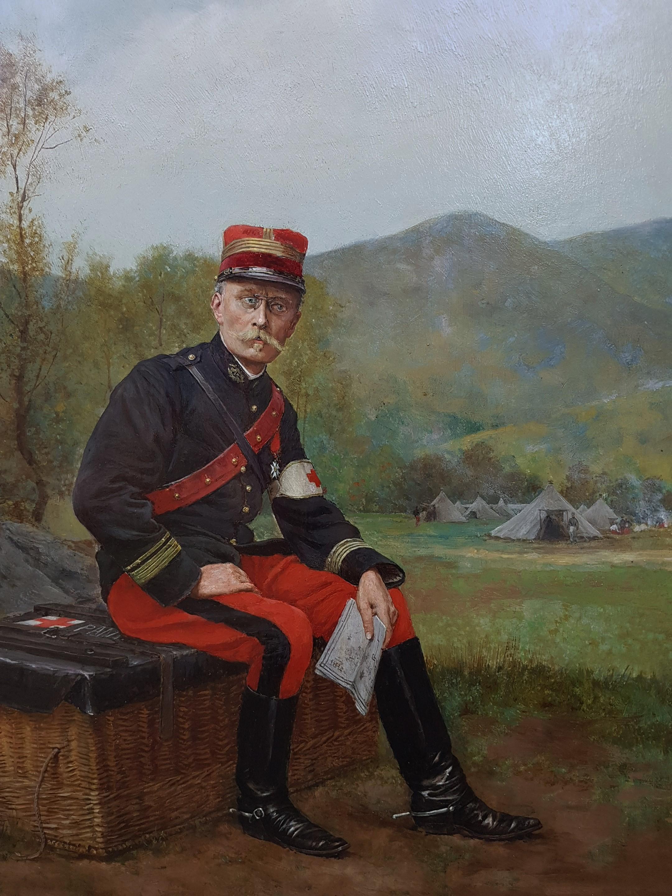 Gemälde Salon BERNE-BELLECOUR Porträt Militärisches Ölholz des 20. medizinischen Offiziers (Französische Schule), Painting, von Étienne-Prosper Berne-Bellecour.