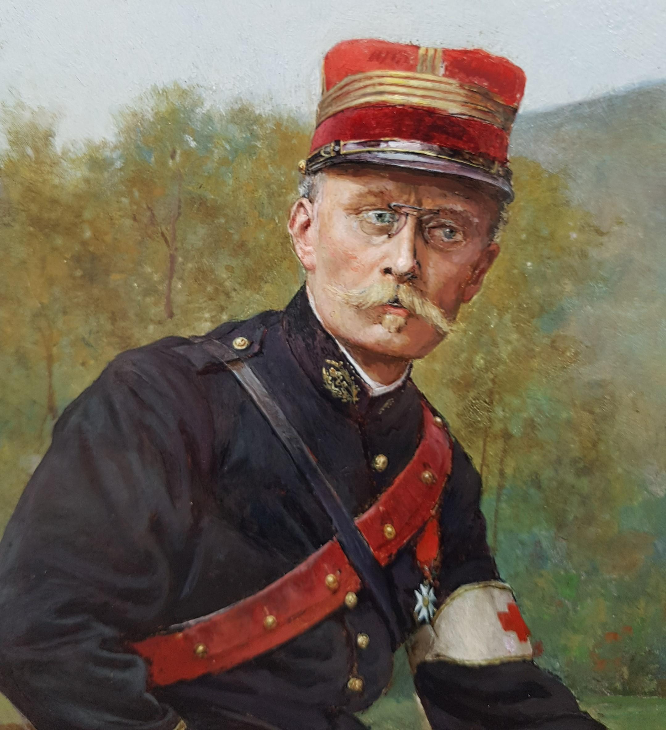 Painting Salon BERNE-BELLECOUR Portrait Military oil wood 20th medical officer For Sale 6