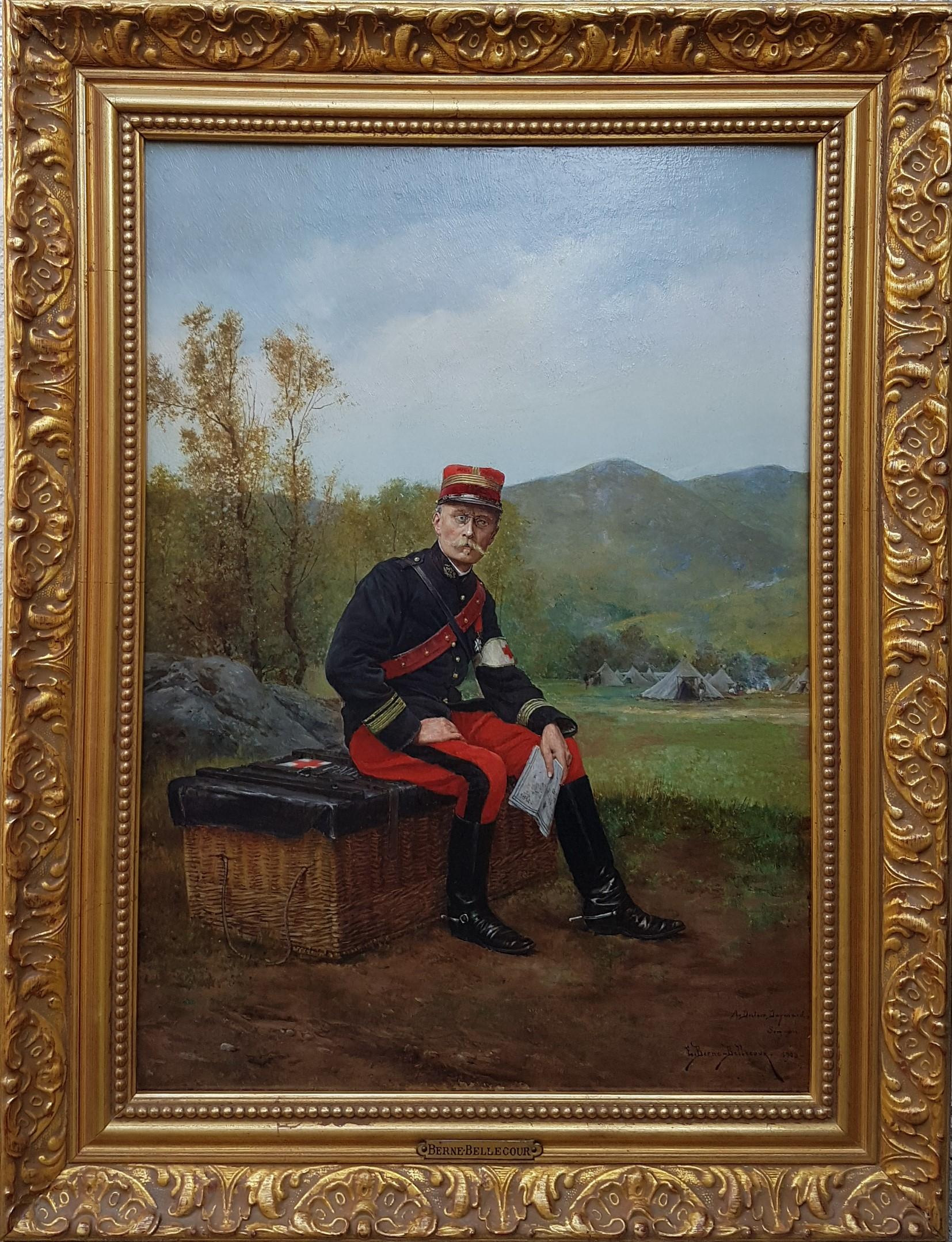 Étienne-Prosper Berne-Bellecour. Portrait Painting - Painting Salon BERNE-BELLECOUR Portrait Military oil wood 20th medical officer