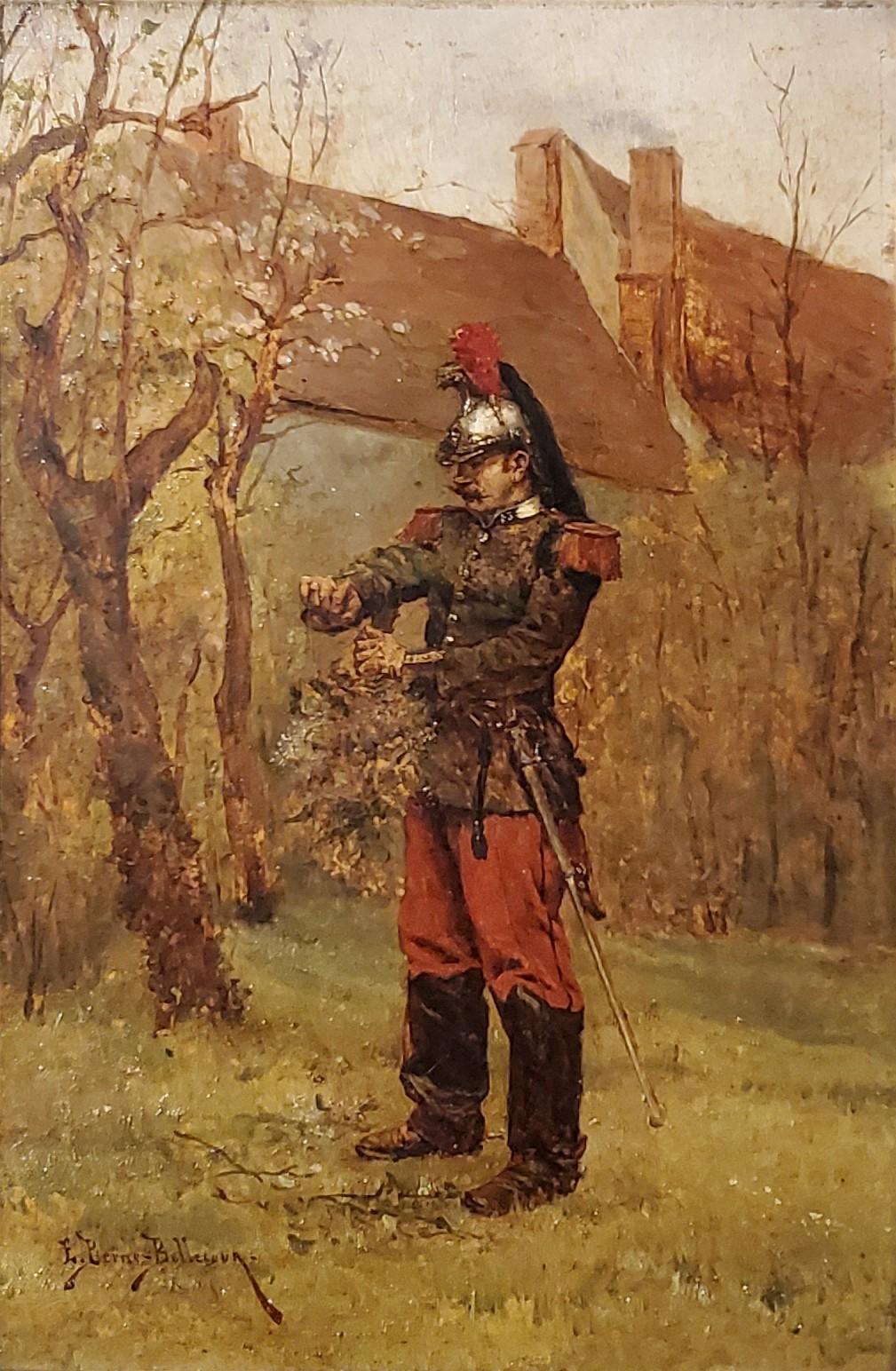 French Soldier Standing In An Autumn Landscape - Painting by Étienne Prosper Berne-Bellecour