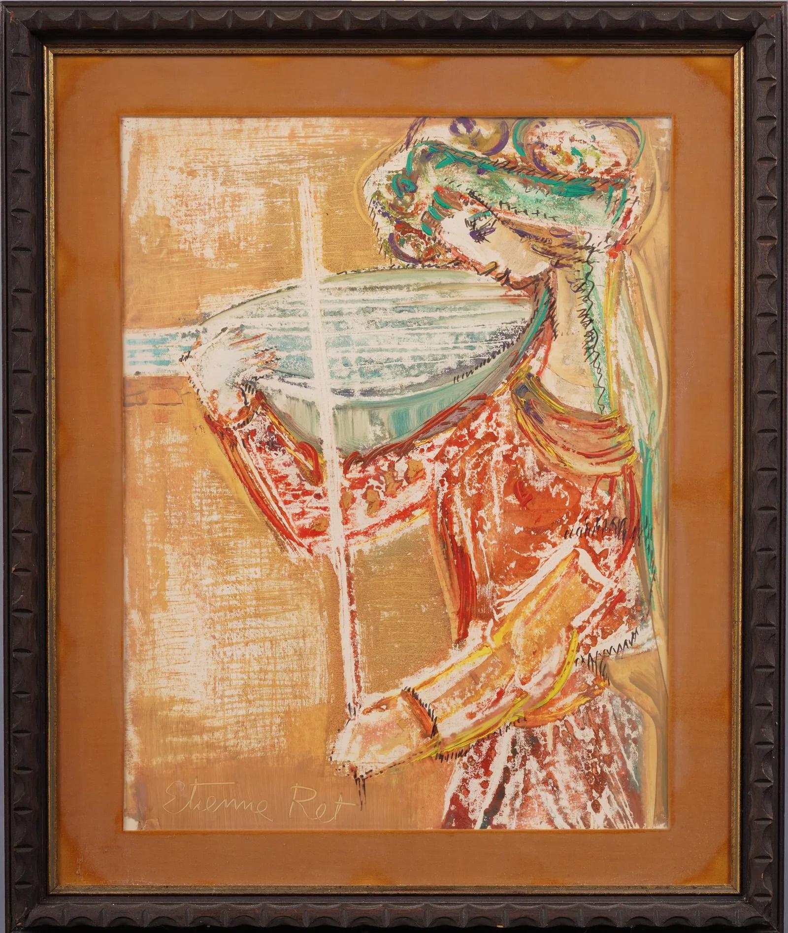 Gran pintura al óleo original de la escuela modernista americana antigua Retrato de mujer - Painting de Etienne Ret (1900 - 1996)
