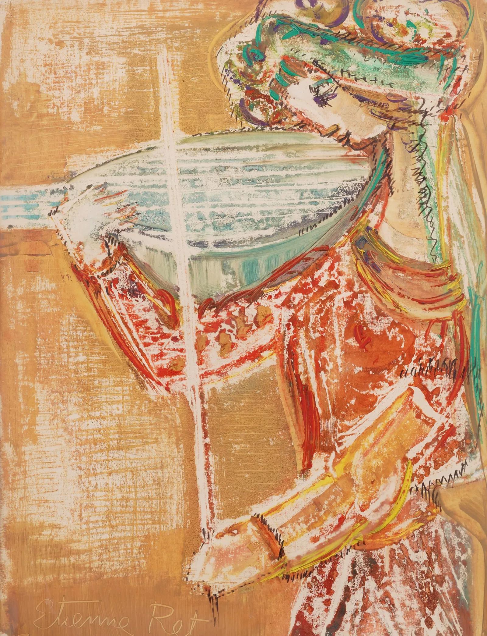 Gran pintura al óleo original de la escuela modernista americana antigua Retrato de mujer - Painting Moderno de Etienne Ret (1900 - 1996)