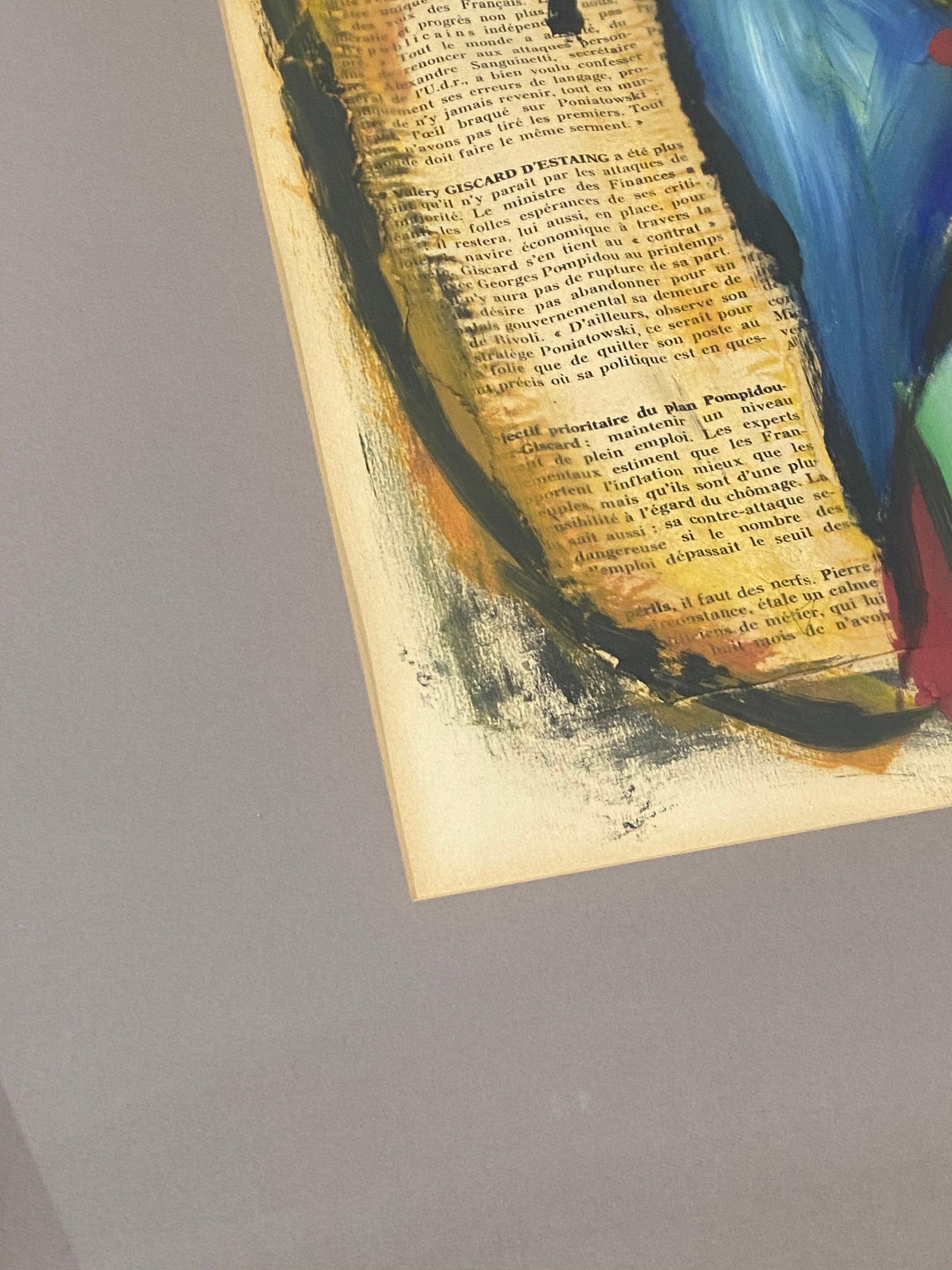 Etienne Ret Retrato en técnica mixta de un vendedor de periódicos C.1974 en venta 4