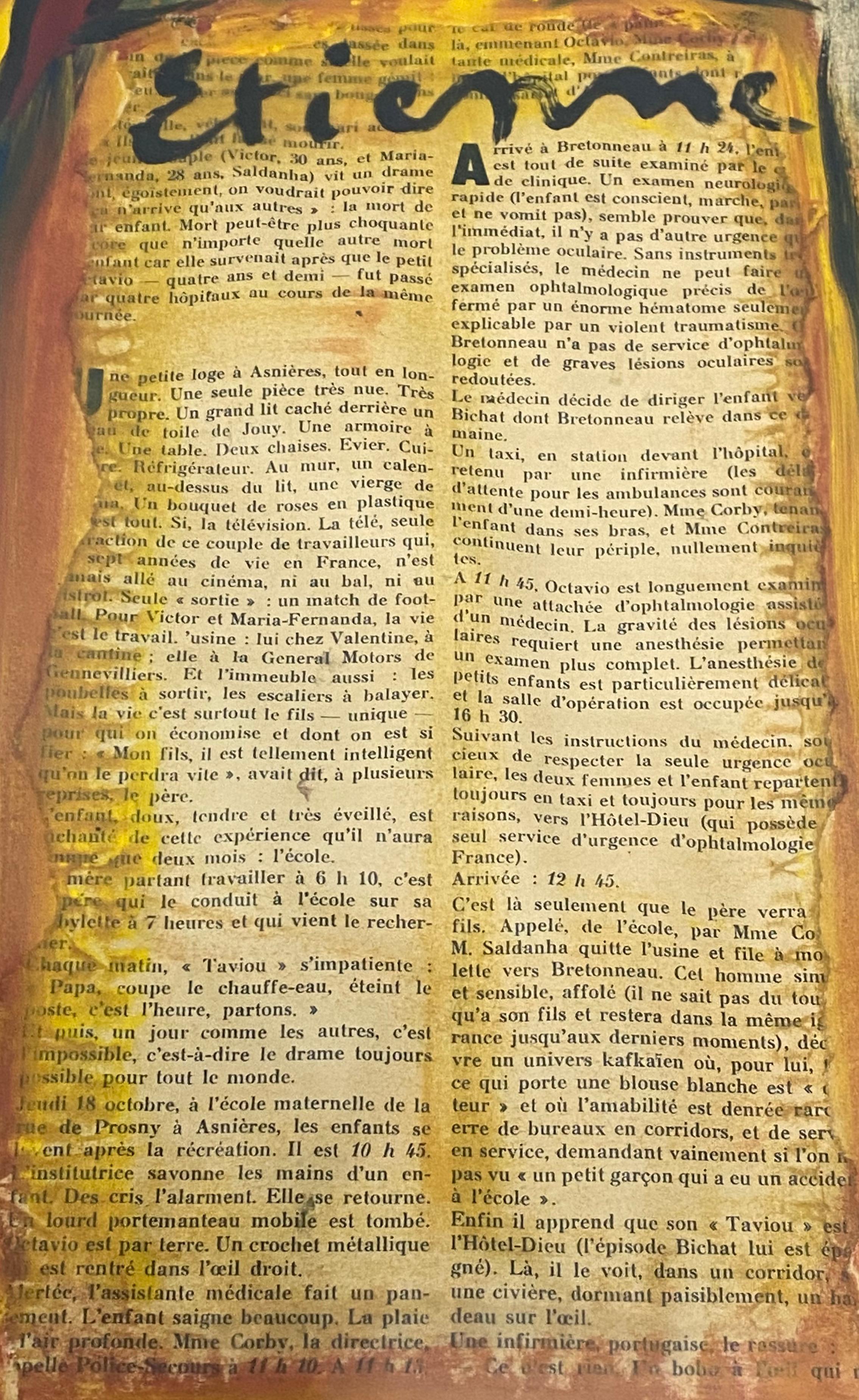 Mixed Media-Porträt eines Zeitungsboys von Etienne Ret, ca. 1974 im Angebot 6