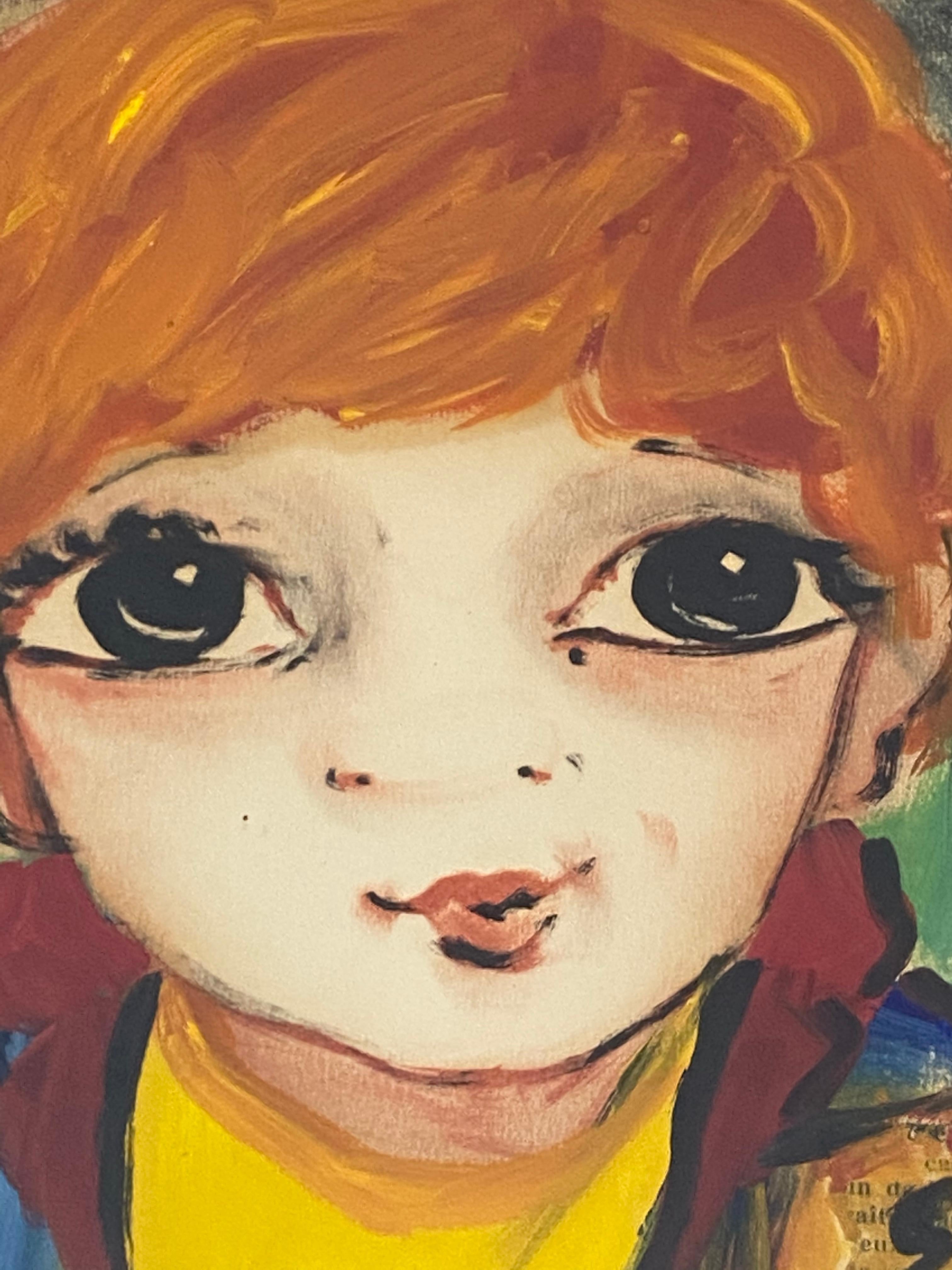 Etienne Ret Retrato en técnica mixta de un vendedor de periódicos C.1974 en venta 8