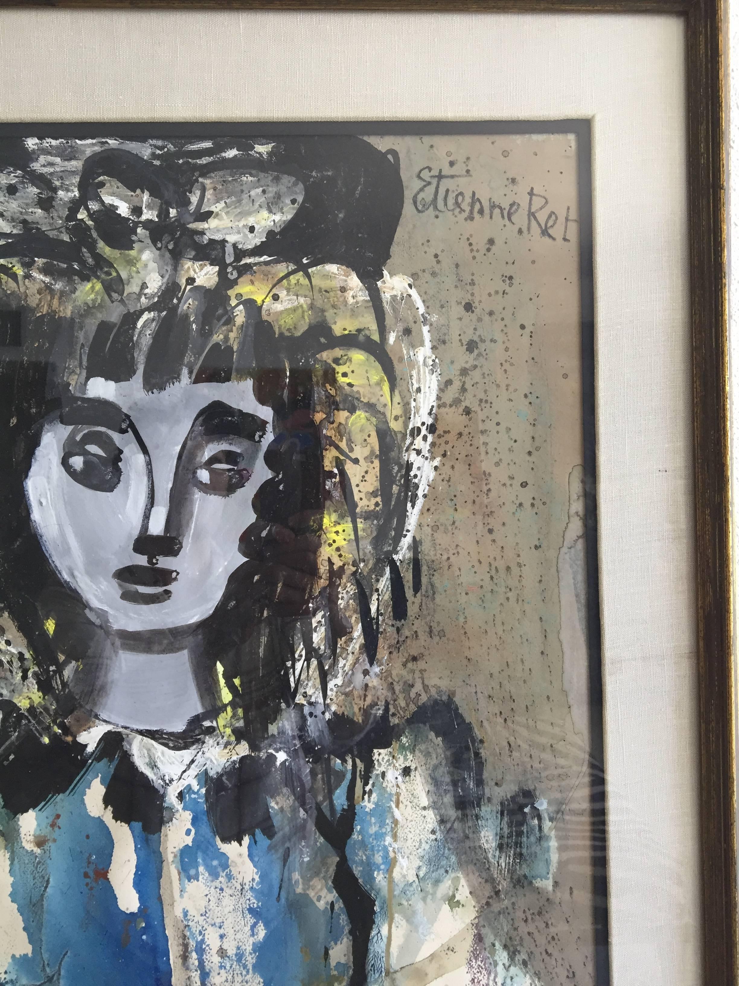 Beautiful gouache on paper, by French artist, Etienne Ret, signed on top right.

Etienne Ret was born in Bourbonnais, France on Jan. 6, 1900. Ret graduated from the College of Mesnieres and completed military service in 1924. He then began formal