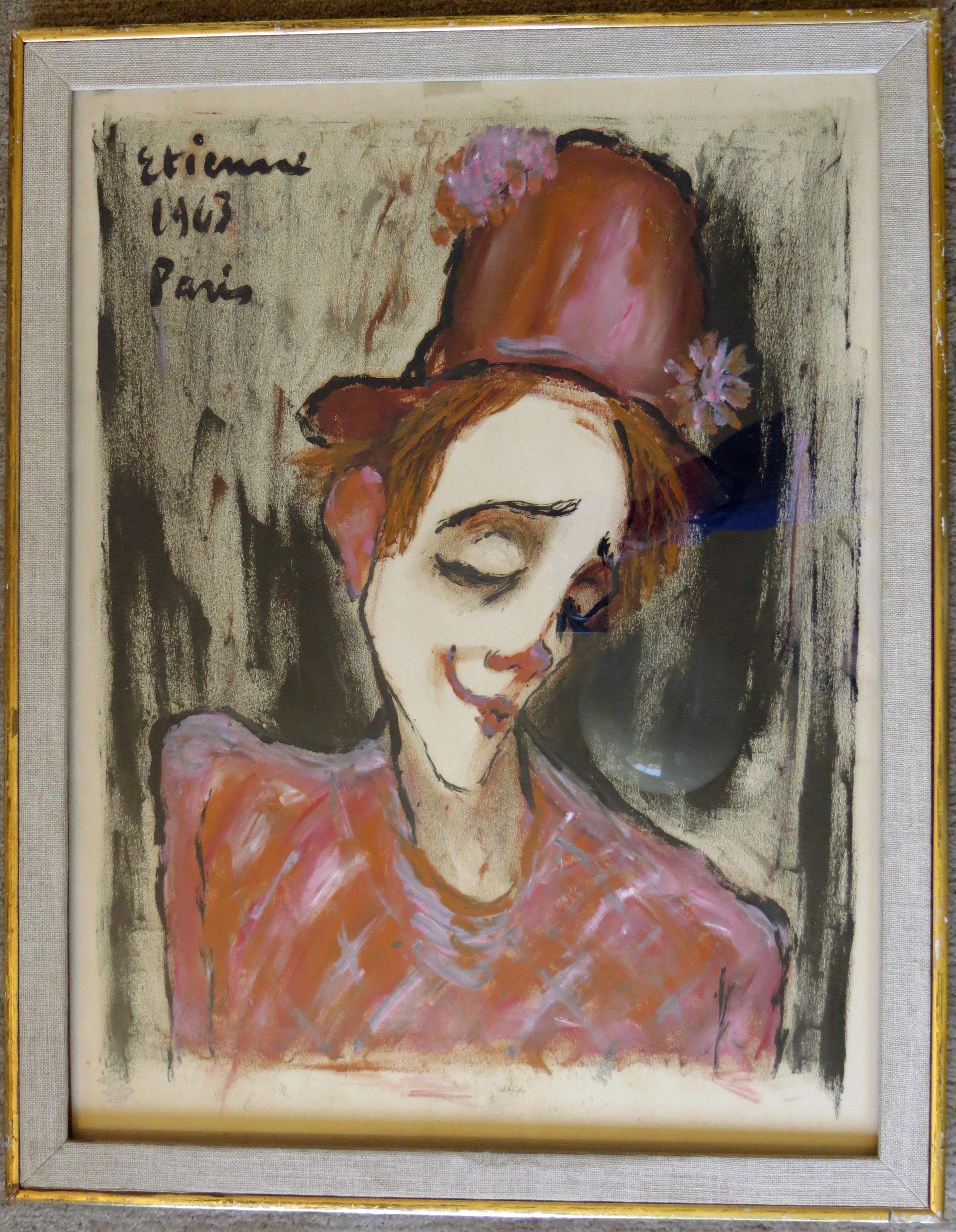 Portrait of a Clown - Painting by Roger Etienne