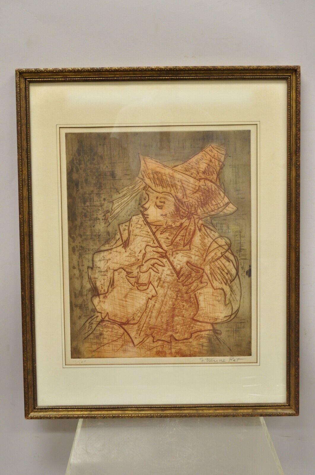 Etienne Ret Signed Color Etching Fine Art Print Musician with Piccolo Flute For Sale 3