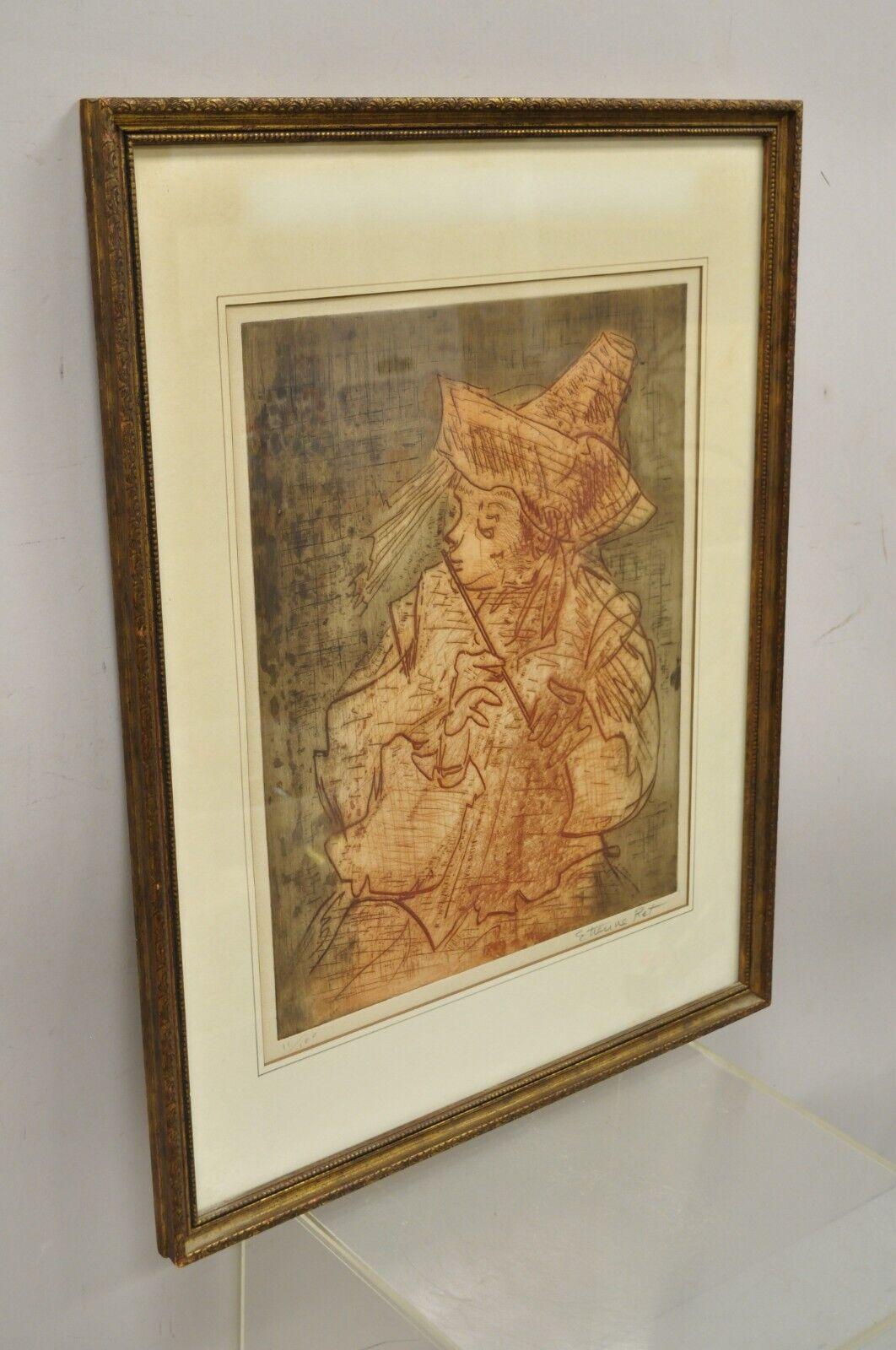 Etienne Ret Signed Color Etching Fine Art Print Musician with Piccolo Flute For Sale 4