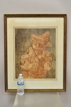 Etienne Ret Grabado al aguafuerte en color Firmado Músico con flauta piccolo