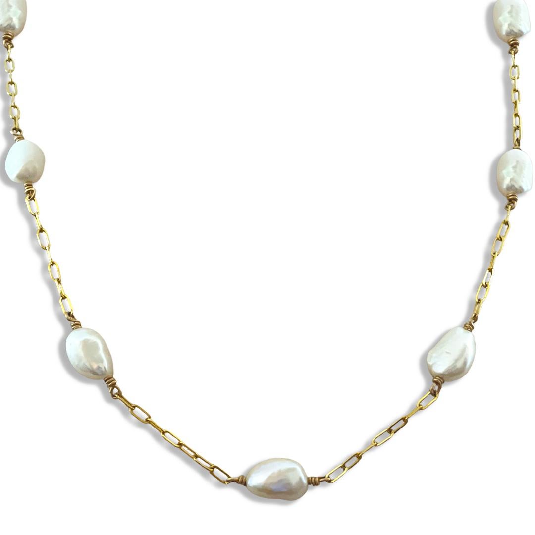 Bead Etienne White Pearl Station Collar Necklace For Sale