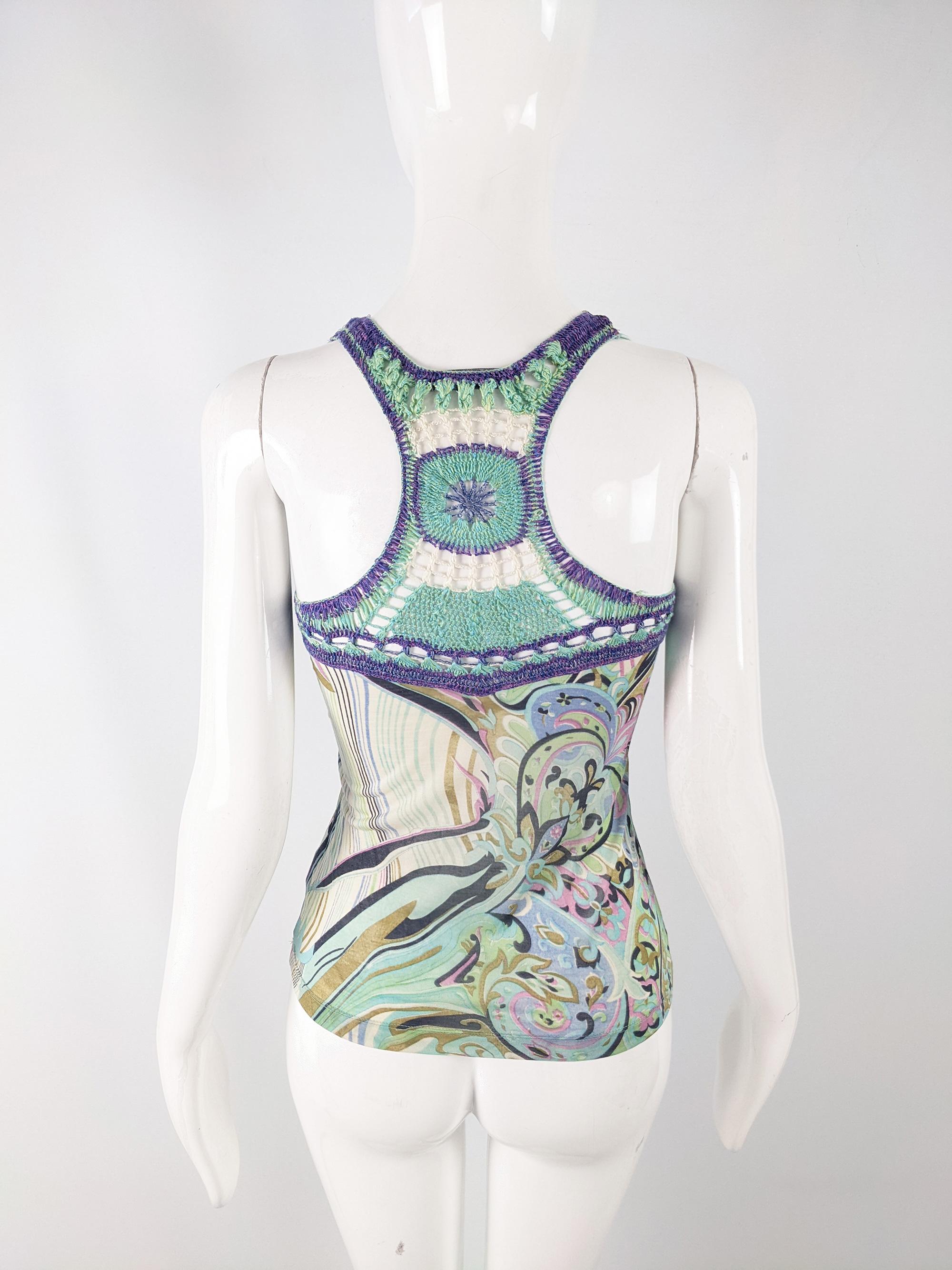 Etincelle Couture Vintage Silk Jersey Psychedelic Print Racer Back Tank Top  In Good Condition For Sale In Doncaster, South Yorkshire