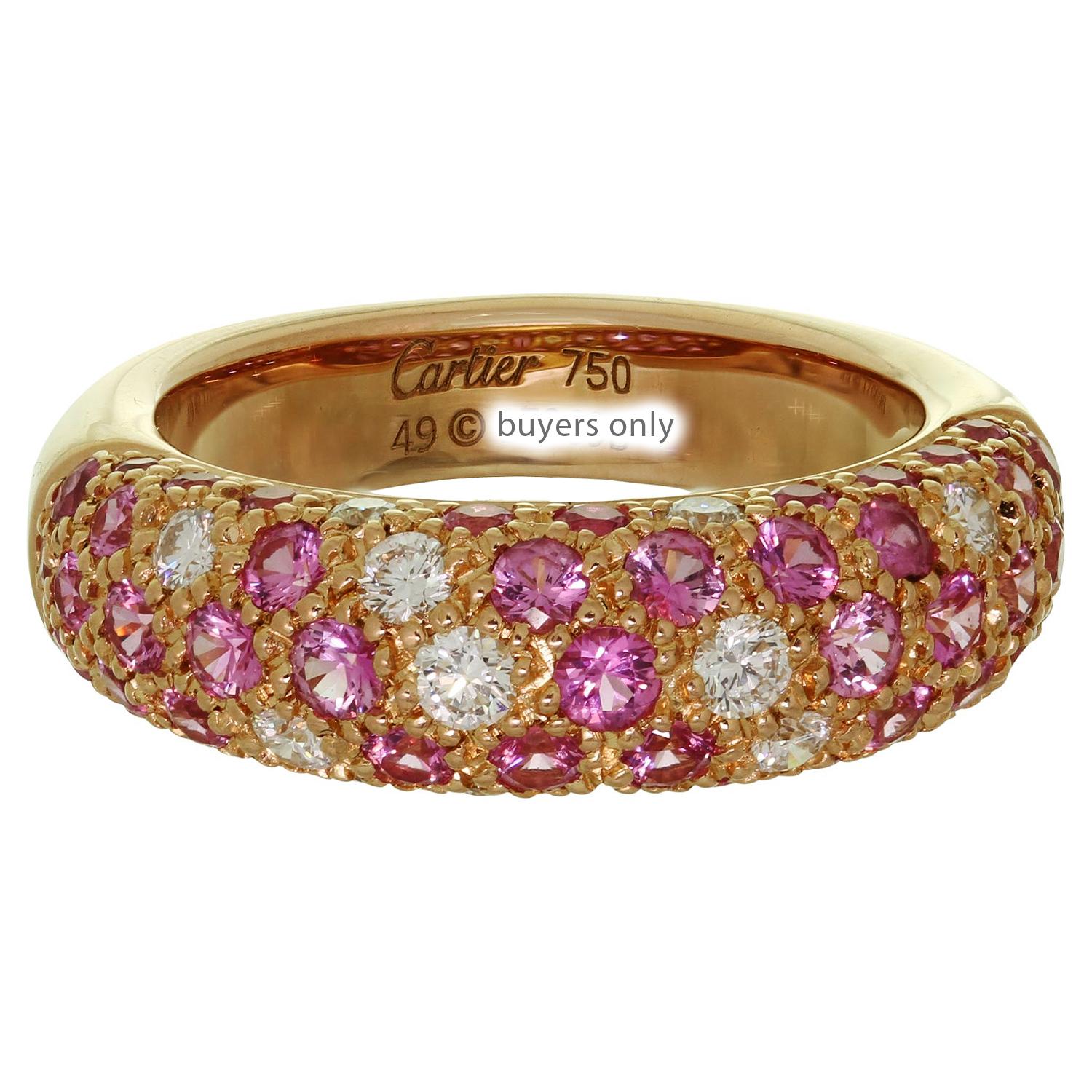 Étincelle De Cartier Diamond Pink Sapphire Rose Gold Band Ring In Excellent Condition For Sale In New York, NY
