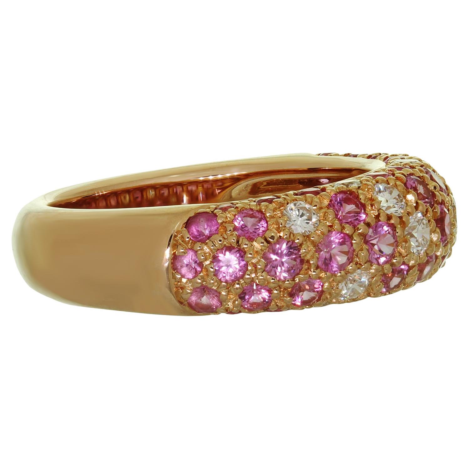 Étincelle De Cartier Diamond Pink Sapphire Rose Gold Band Ring For Sale 1