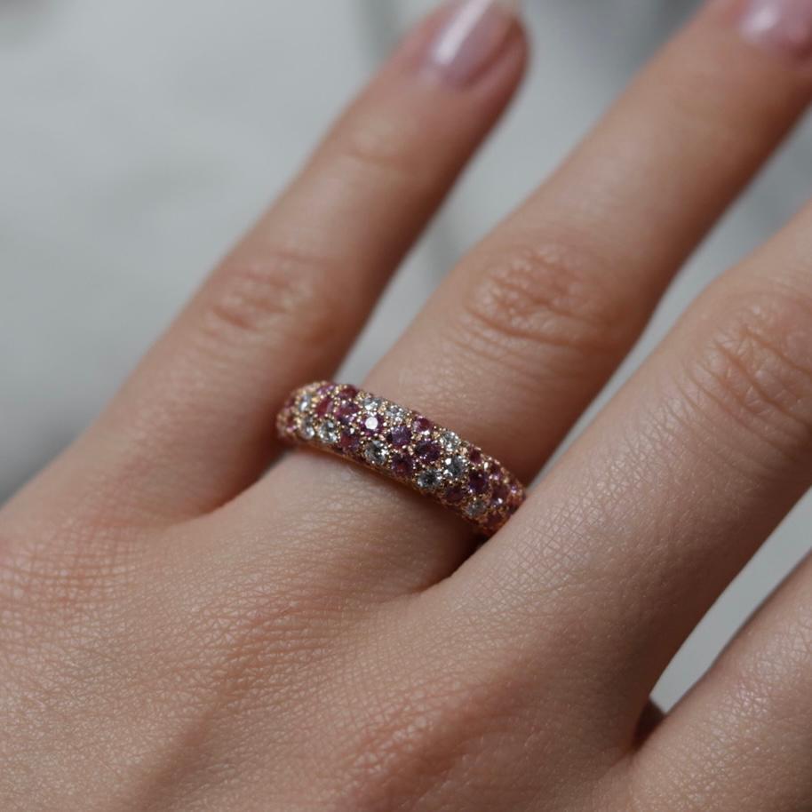 Round Cut Etincelle De Cartier Pink Sapphire Diamond Ring 18 Karat Rose Gold