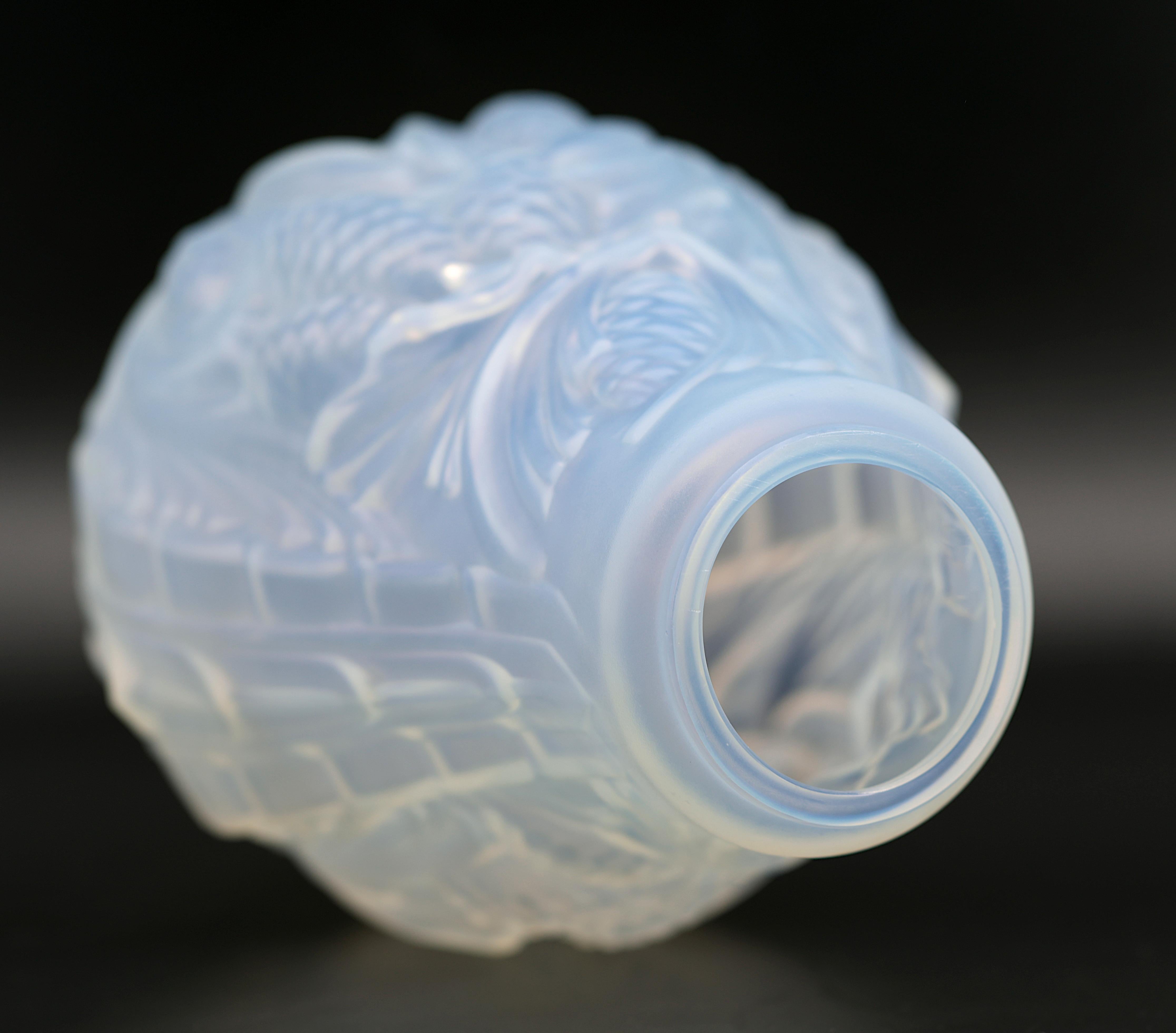 French ETLING Art Deco Frosted Glass Vase, 1920 For Sale