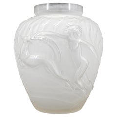 Vase en verre dépoli Etling Art Deco, Design/One, France, 1920, Rare