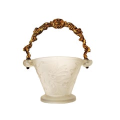 ETLING - French Art Deco Frosted Glass and Gilt Bronze Basket - Paris circa 1930