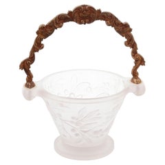 ETLING - French Art Deco Frosted Glass and Gilt Bronze Basket - Paris circa 1930