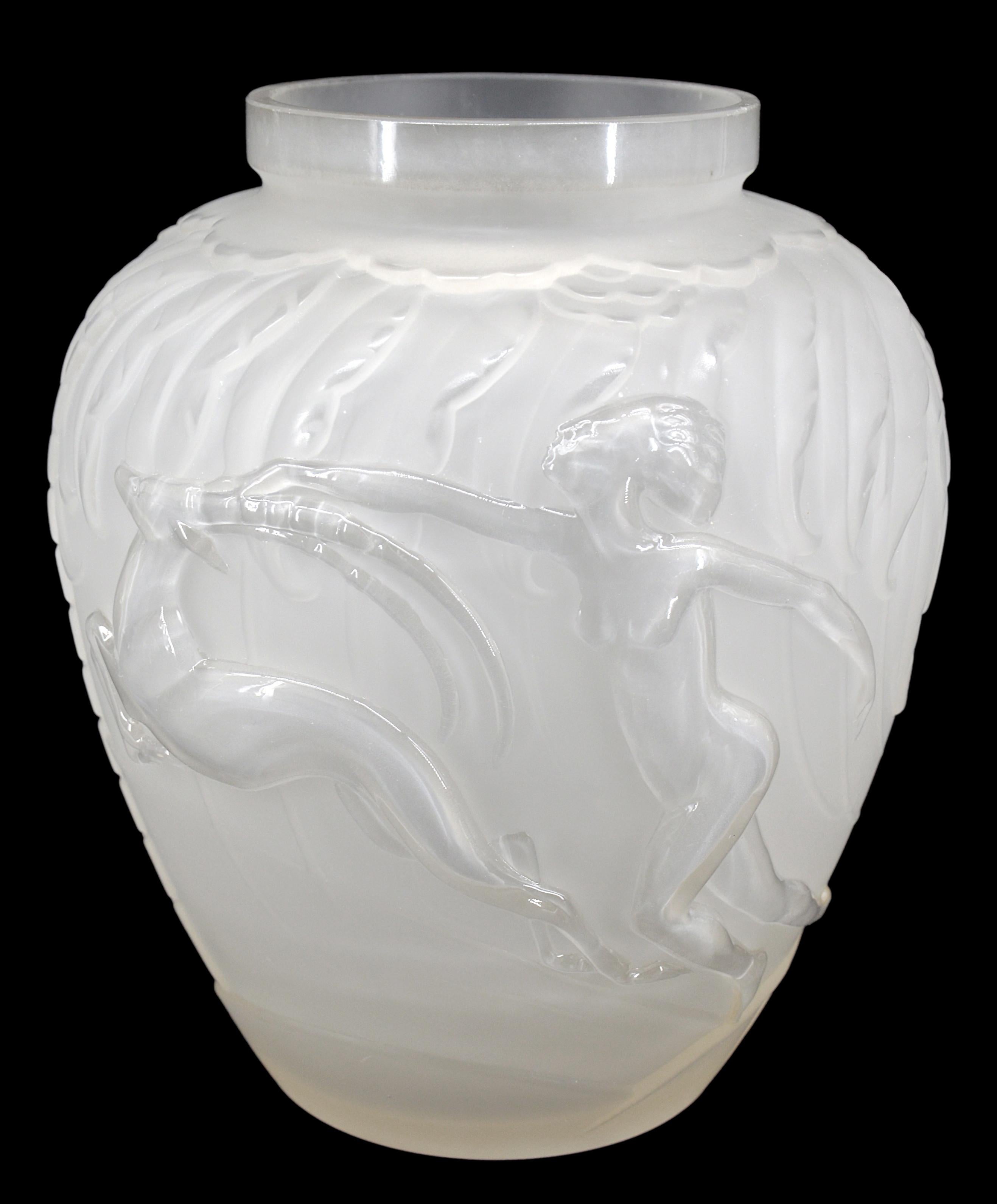 Art Déco Raro vaso di vetro smerigliato Art Deco di Etling, 1920 in vendita
