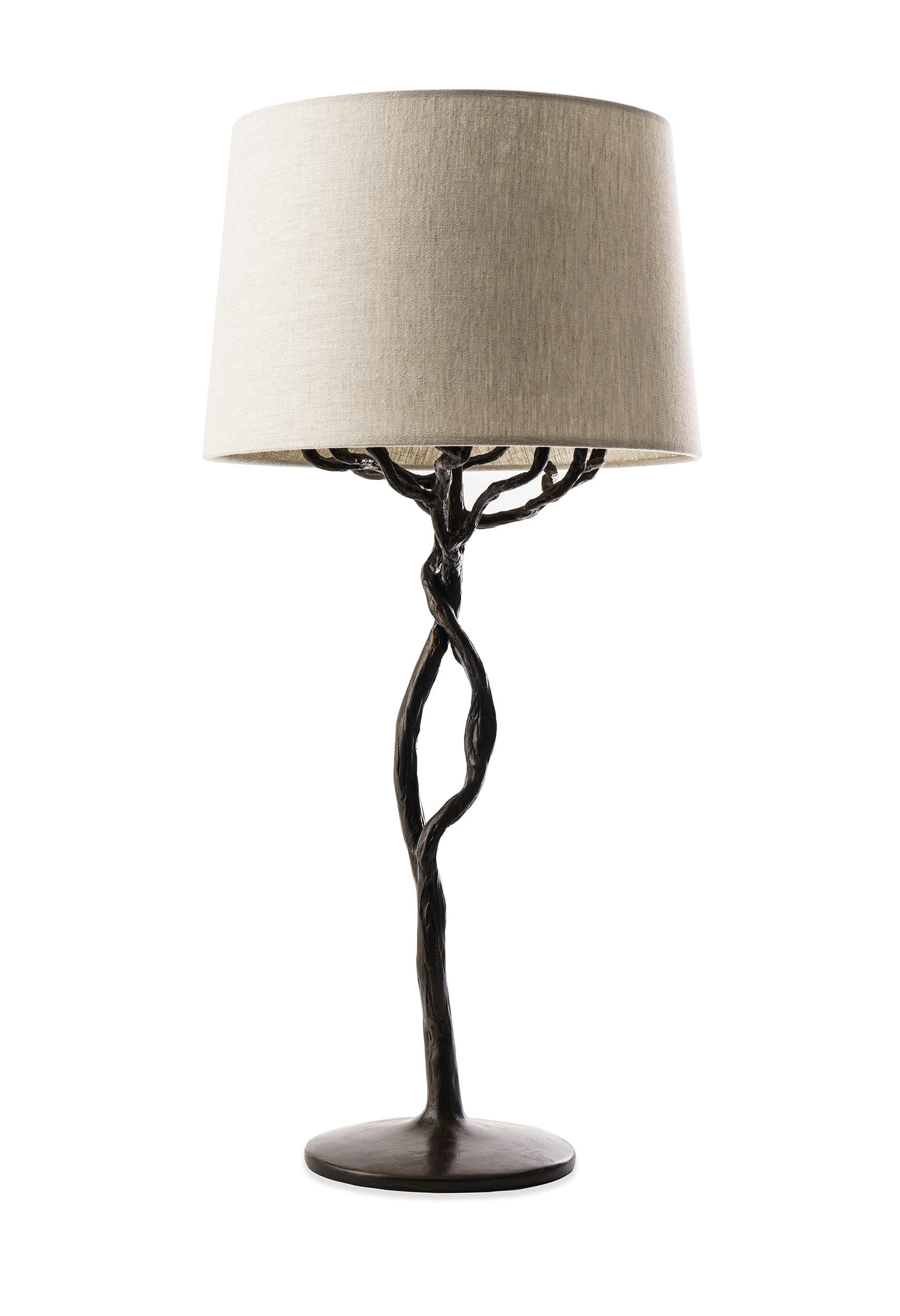 Organic Modern Organic 'Etna' Table Lamp in Plaster with Linen Lampshade by Benediko, Custom For Sale
