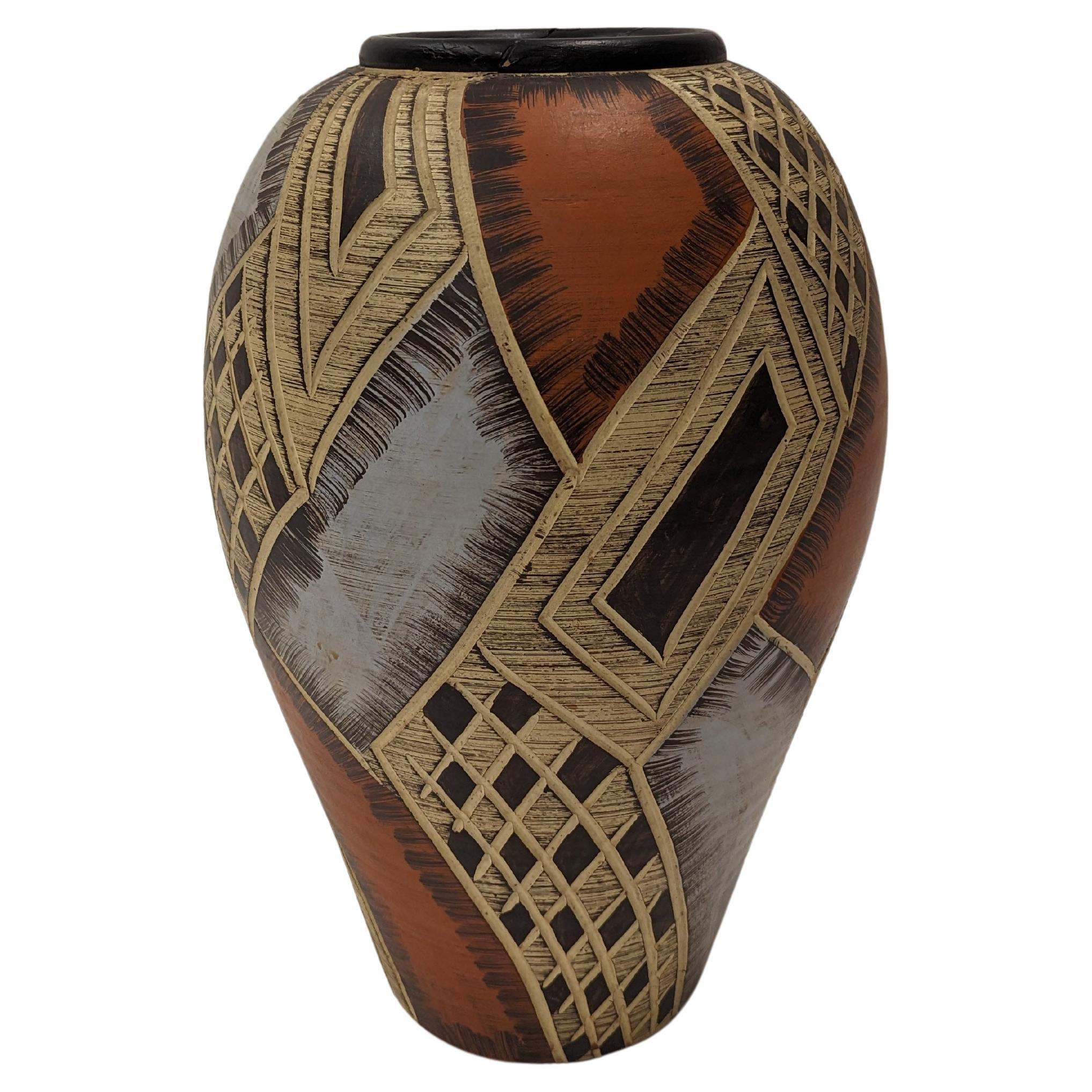 Etnic xxl brutalist vase, 1960s For Sale