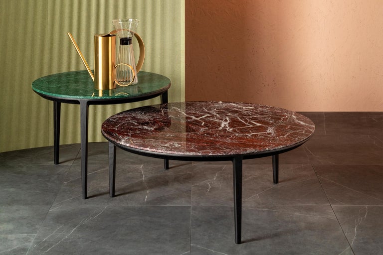 Minimalist SP01 Etoile Coffee Table in Red Rosso Levanto Marble, Made in Italy For Sale