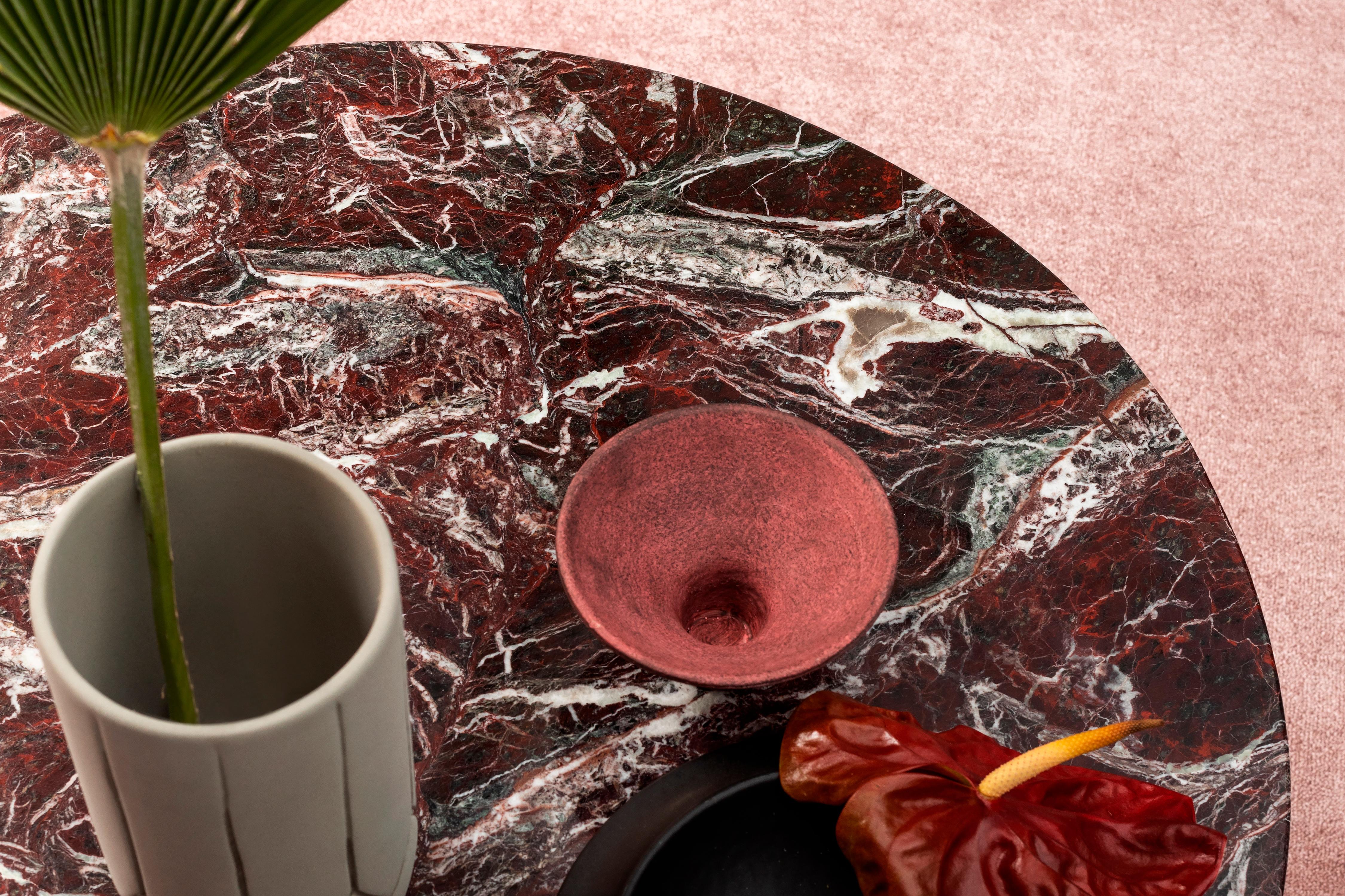 Minimalist SP01 Etoile Coffee Table in Red Rosso Levanto Marble, Made in Italy For Sale