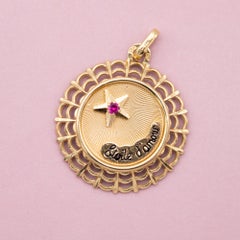 Etoile d'amour charm - vintage 18k solid gold pendant - French love token - luck