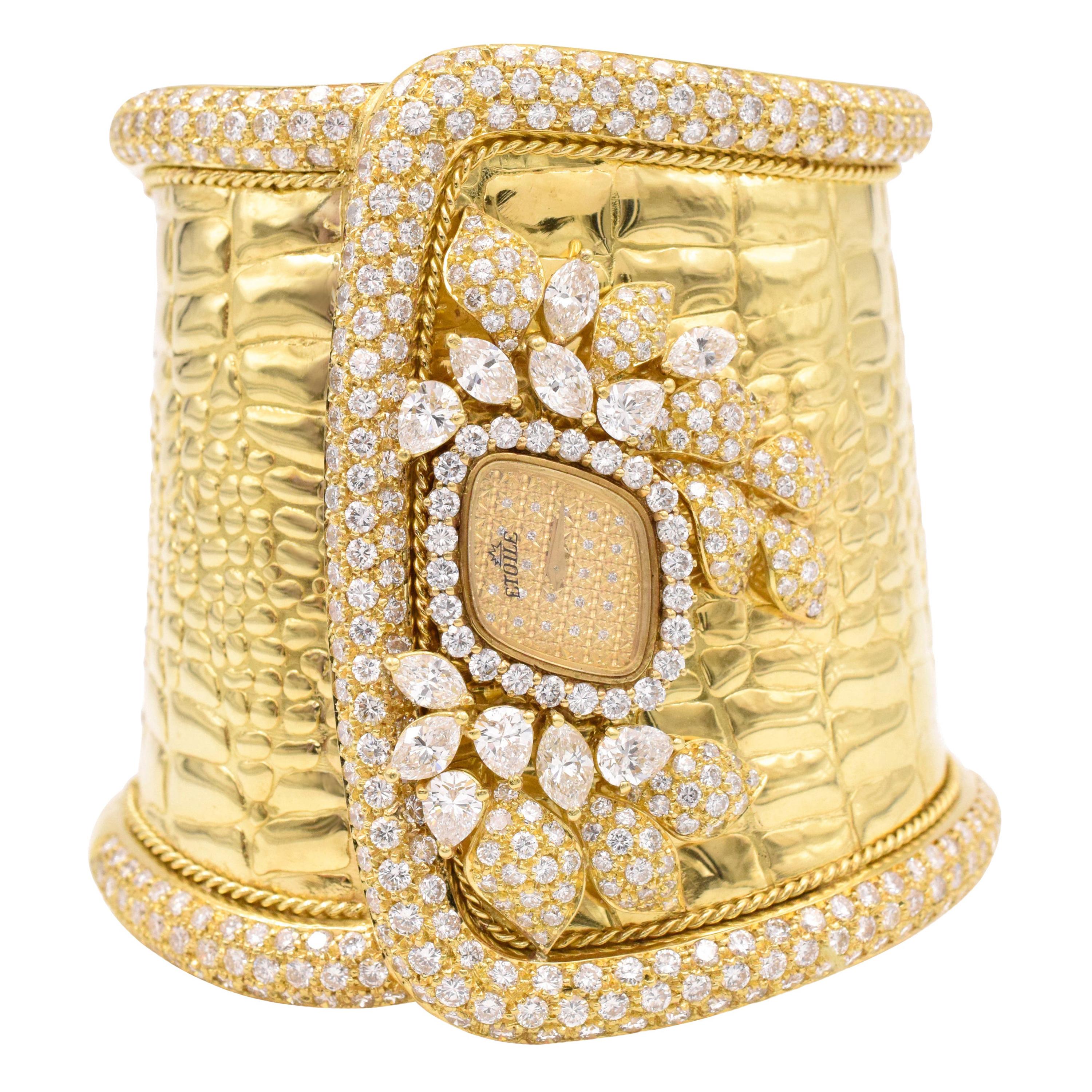 Leather and Gold Cuff Bracelet Watch at 1stDibs