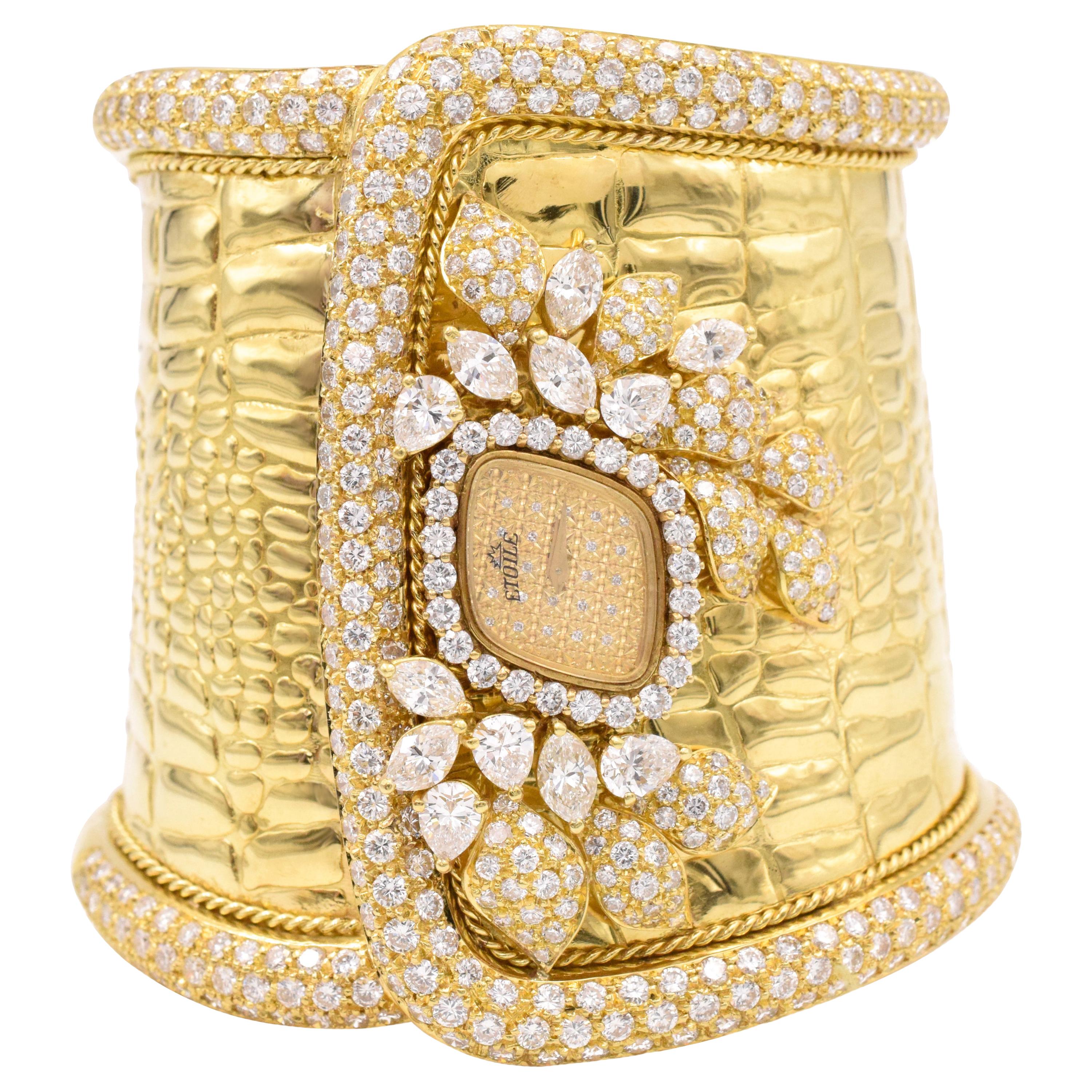 Etoile Diamond Cuff Watch Made in 18 Karat Yellow Gold For Sale