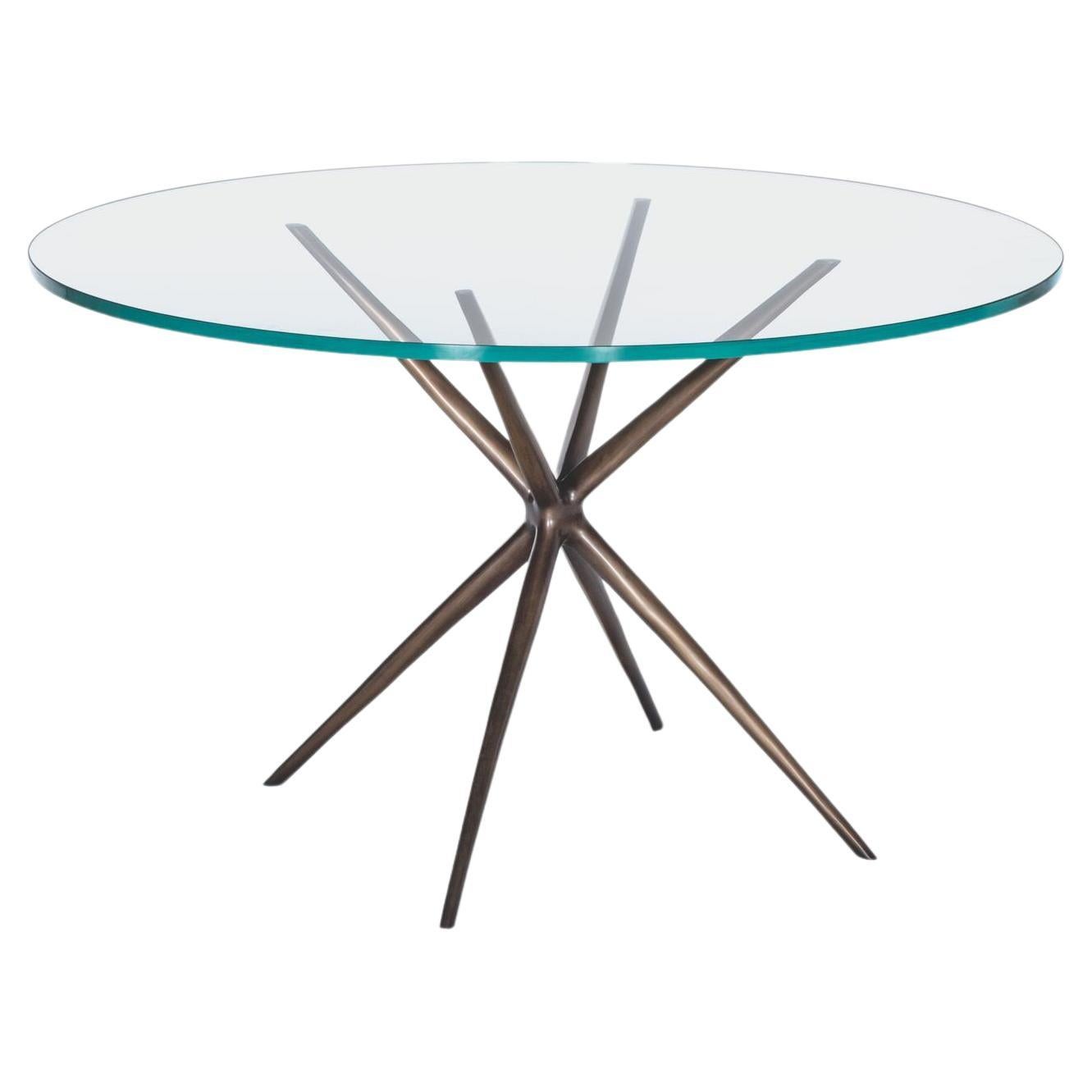 Table de salle à manger Etoile, bronze Monumnet clair, verre Starfire 3/4 po en vente