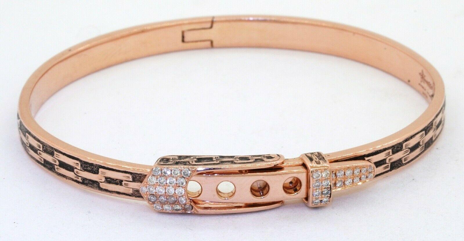 Etoile Filante heavy 18K rose gold 0.20CT diamond belt buckle bracelet. This fashionable piece of jewelry is crafted in beautiful rich 18K rose gold and features multiple Round cut diamonds (SI1 clarity/G color) with a combined weight of approx.