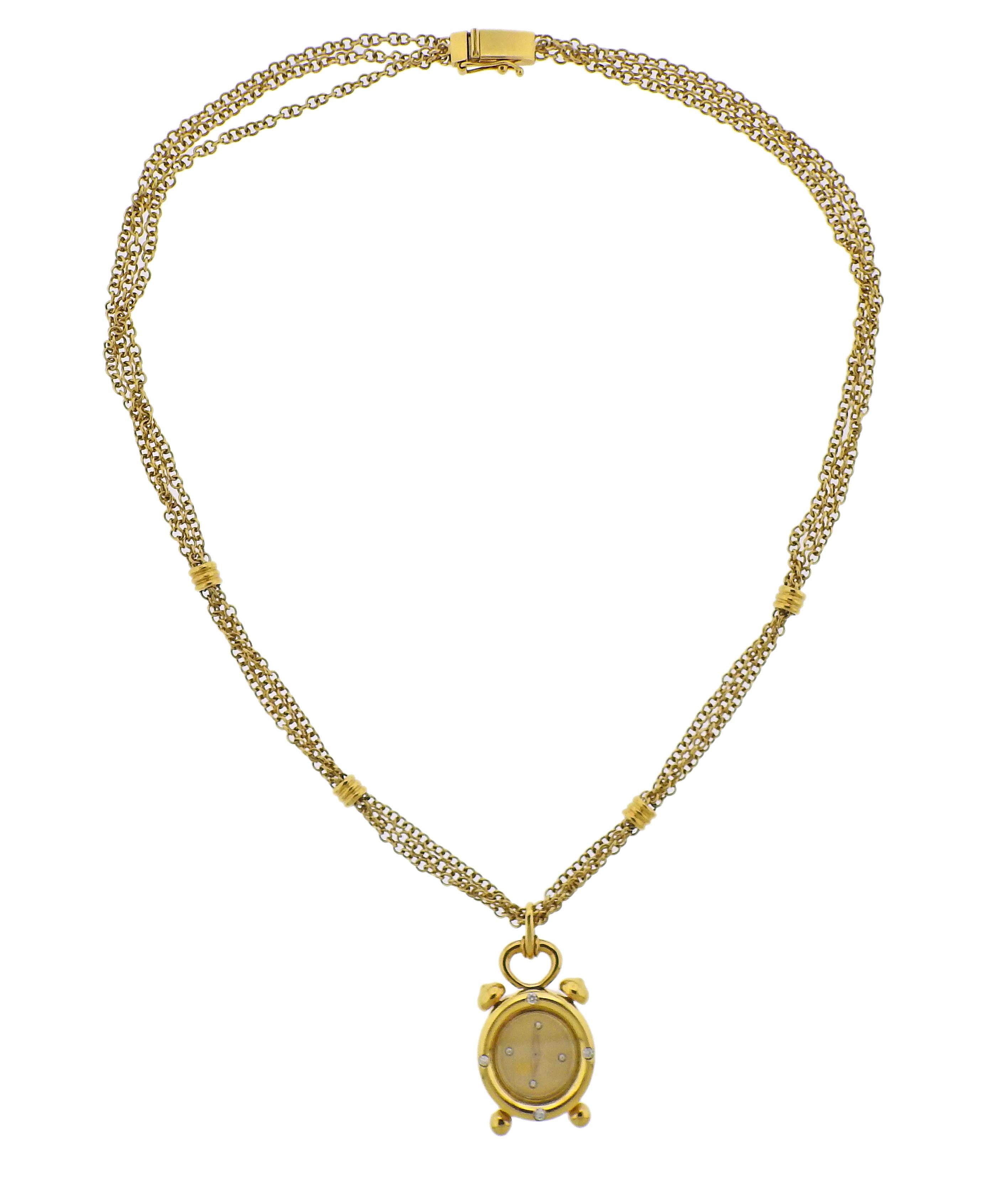 Etoile Gold-Diamant-Uhren-Anhänger-Halskette (Rundschliff) im Angebot
