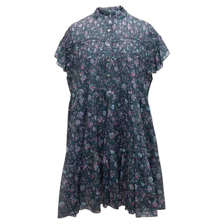 Etoile Isabel Marant Dark Green and Multicolor Floral Print Dress For Sale  at 1stDibs