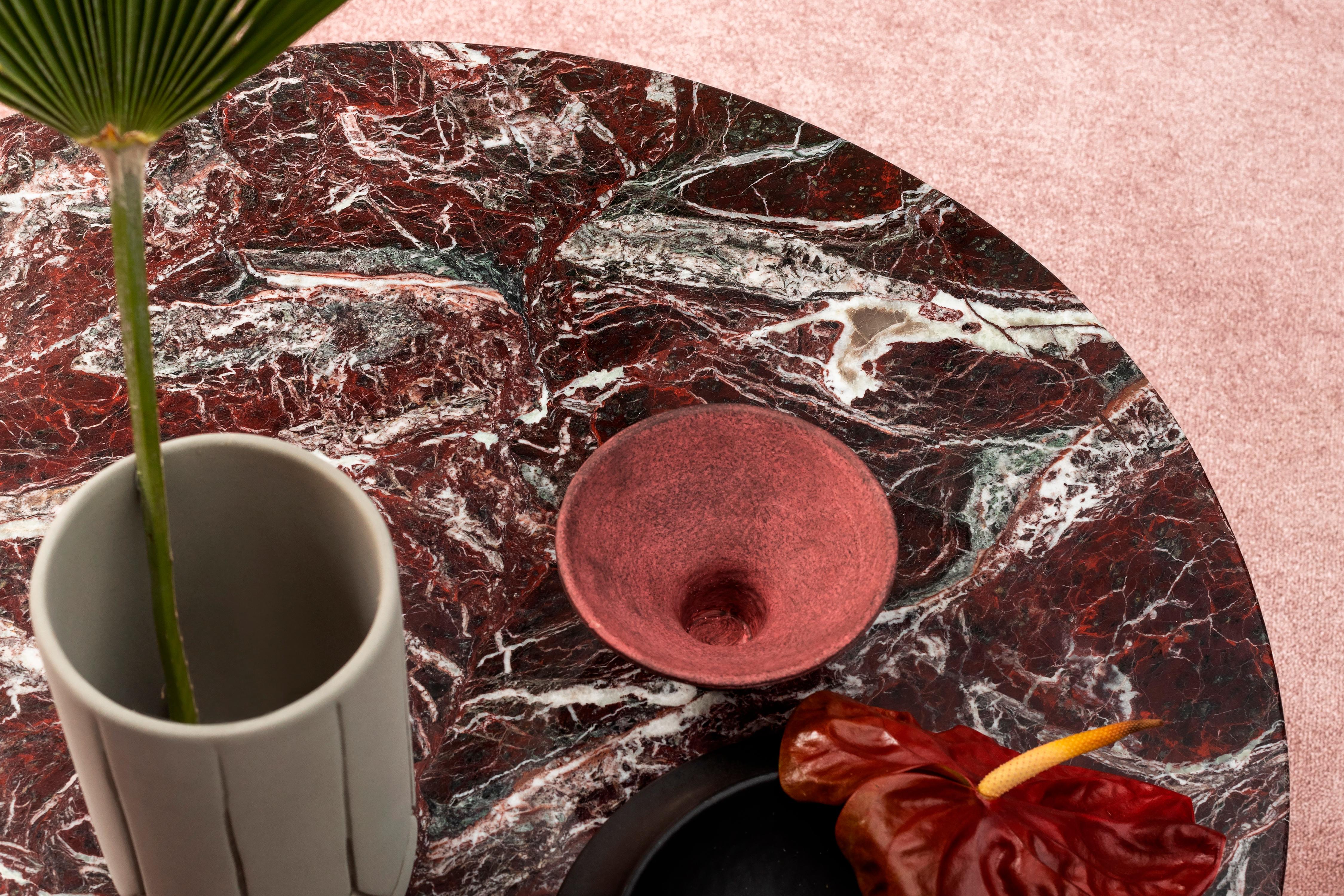 red marble side table