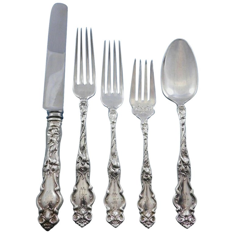 Eton By Wallace Sterling Silver Flatware Set Service Dinner 50 Pcs Art Nouveau For At 1stdibs - Wallace Sterling Silver Flatware Set