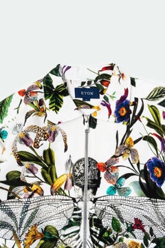 Eton Herren-Overshirt-Jacke aus bedruckter Baumwolle, Größe M, mit botanischen Motiven