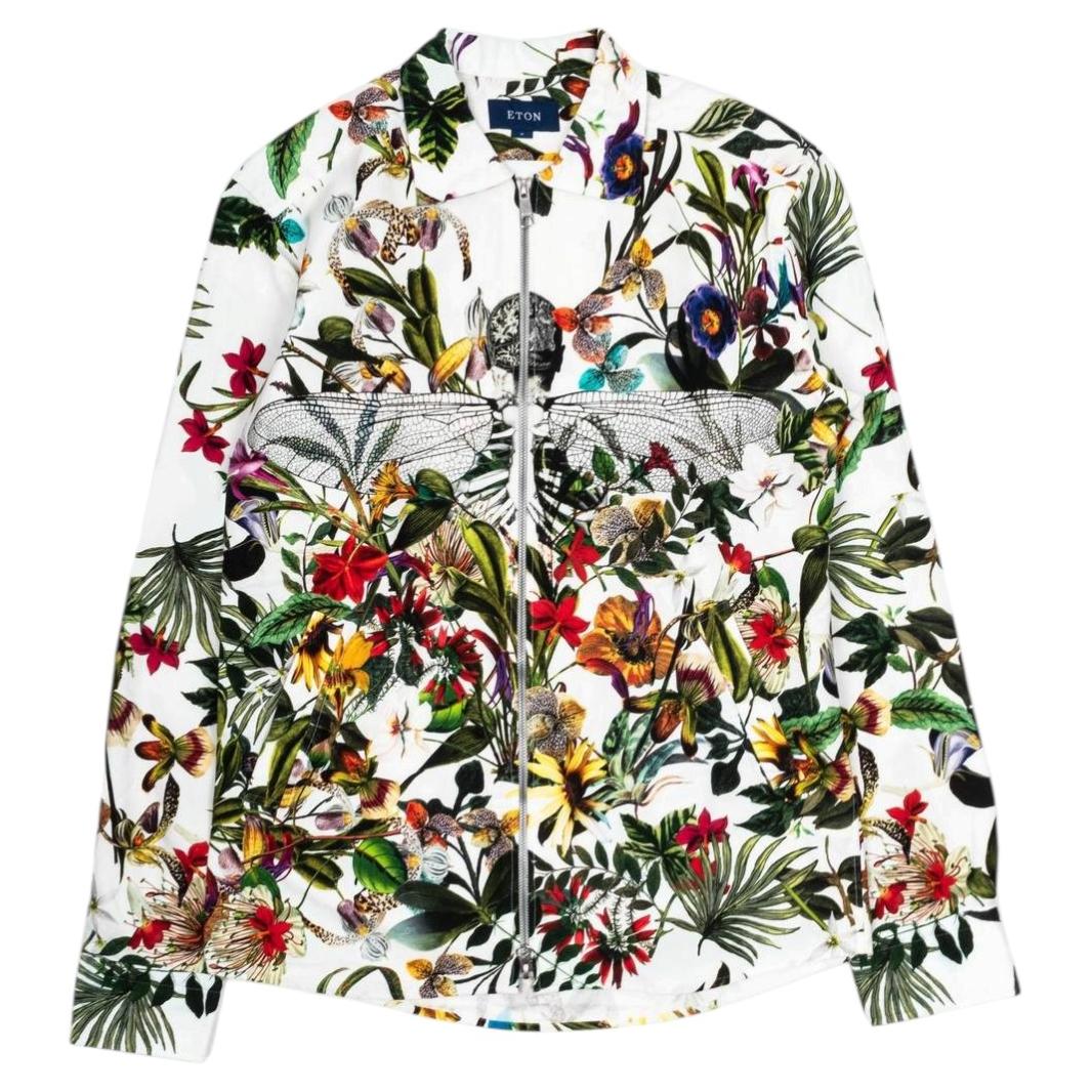 Eton Men's Printed Cotton Overshirt Jacket M with Botanical Motifs For Sale