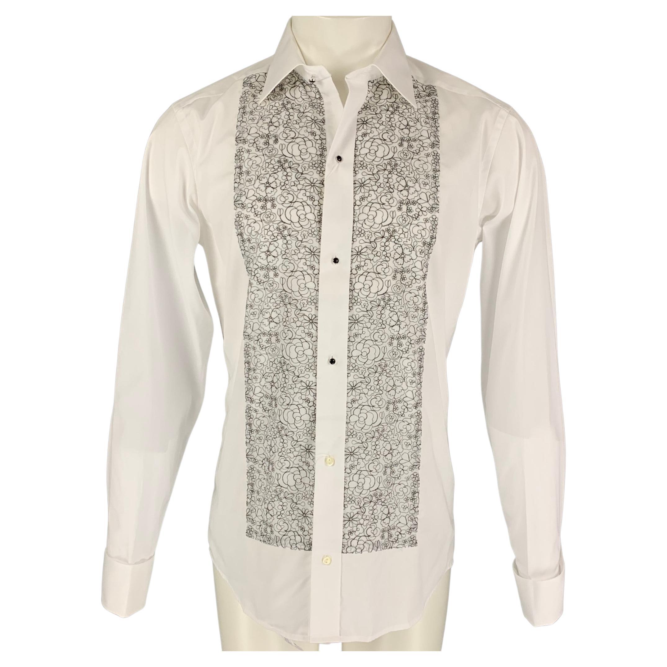 ETON Size M White Grey Embroidery Cotton French Cuff Long Sleeve Shirt For  Sale at 1stDibs