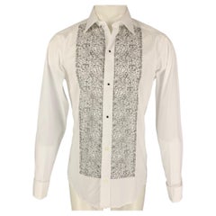 ETON Size M White Grey Embroidery Cotton French Cuff Long Sleeve Shirt