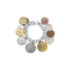 Eton Bracelet chaîne vintage en argent sterling avec pièce de monnaie africaine