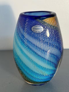 etri d’Arte Trasparenze Blue Italian Art Glass Vase with Silver Decoration