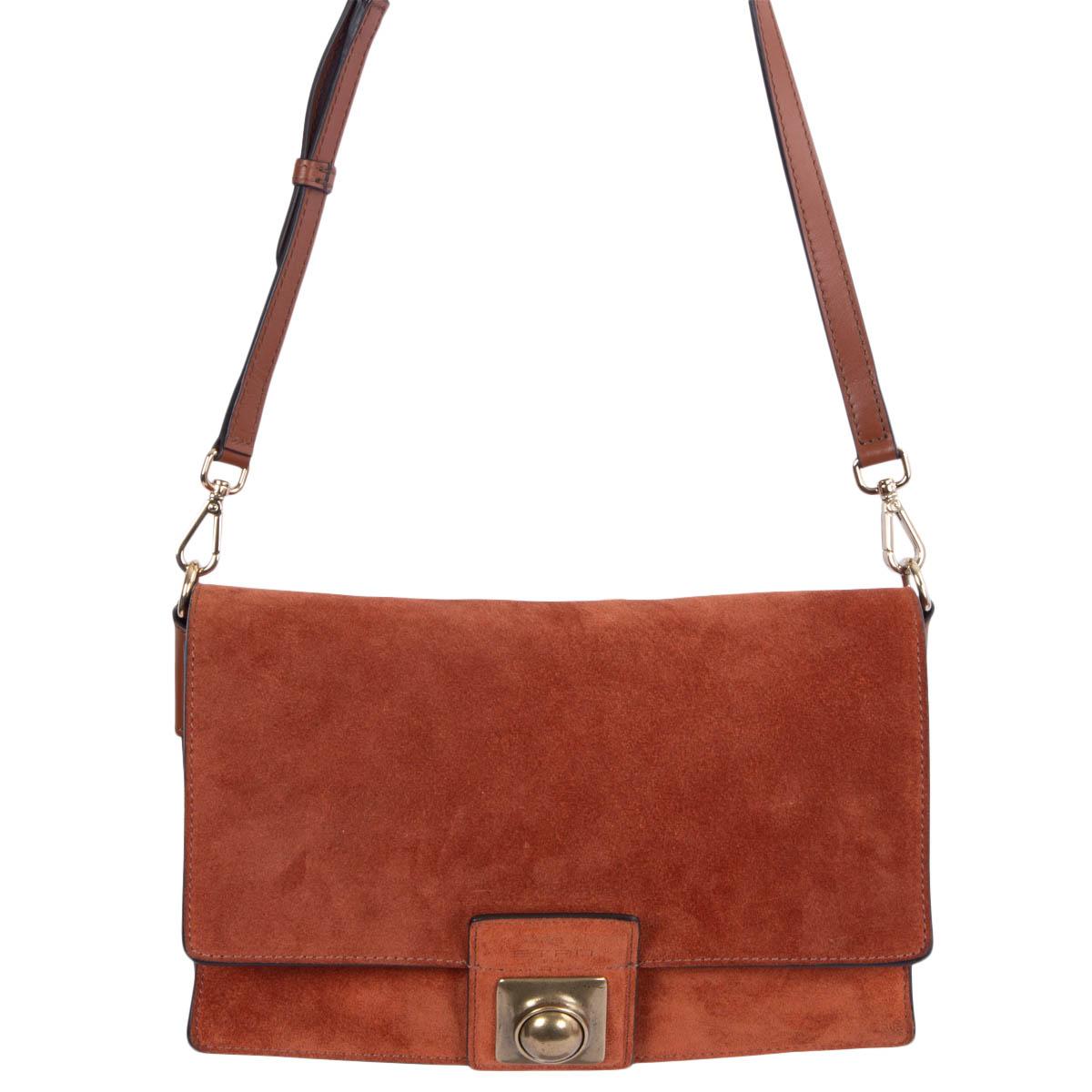 Brown ETRO rust red suede CROWN ME Shoulder Bag For Sale