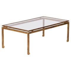 Table basse "Etrier" en feuille d'or sur acier par Henri Pouenat, France, années 1960