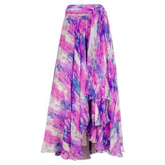 Etro 100% silk abstract print wrap around draped maxi skirt with sash belt