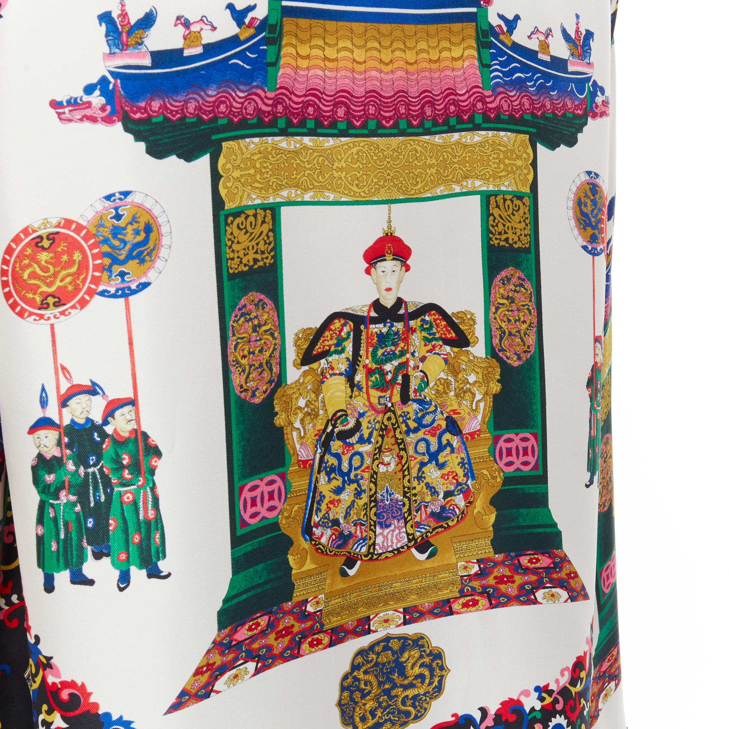 ETRO 100% silk Qianlong Emperor oriental imperial print long sleeve shirt IT48 XL 
Reference: KELE/A00010 
Brand: Etro 
Material: Silk 
Color: Multicolor 
Closure: Button 
Made in: Italy 

CONDITION: 
Condition: Good, this item was pre-owned and is