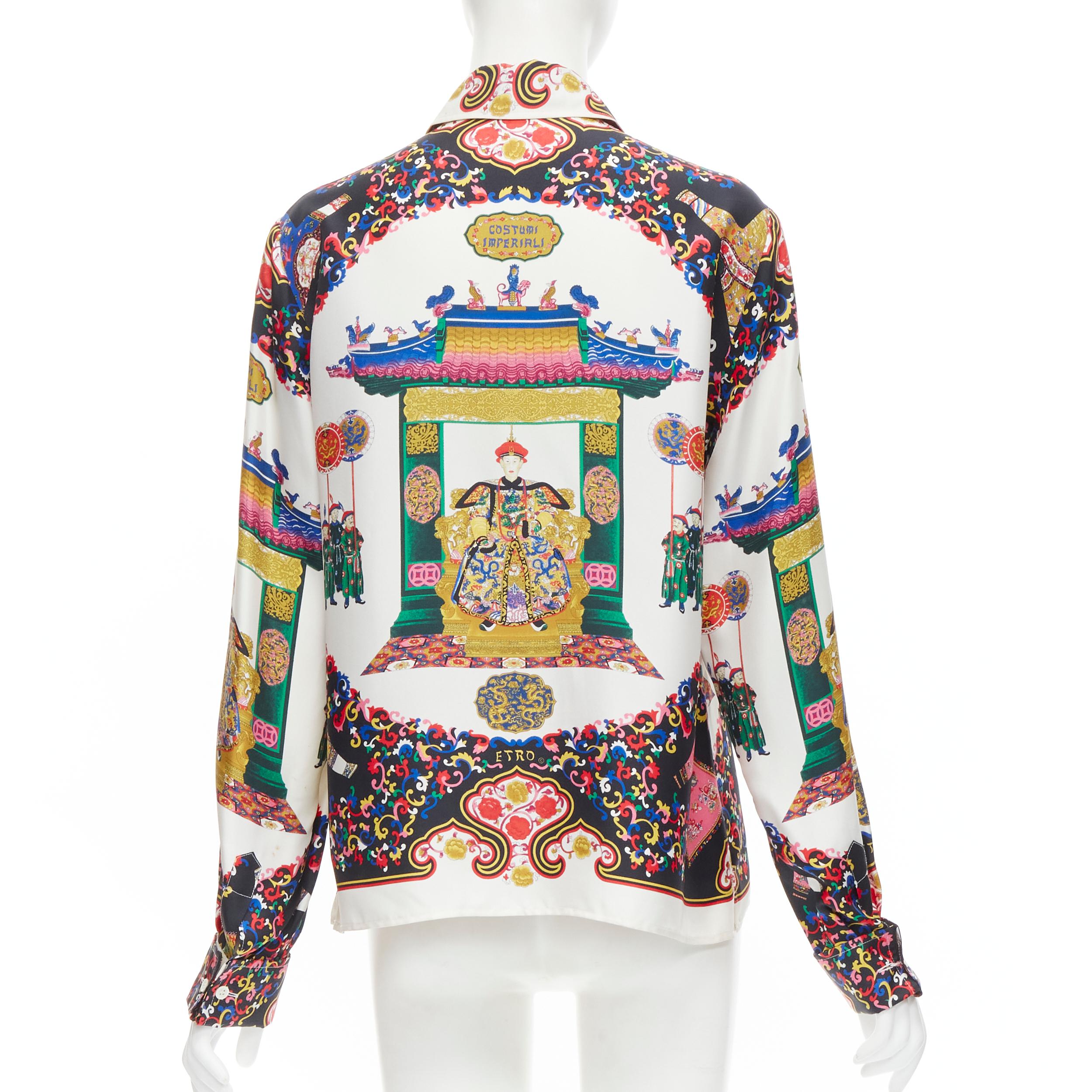 Women's ETRO 100% silk Qianlong Emperor oriental imperial print long sleeve shirt IT48 X